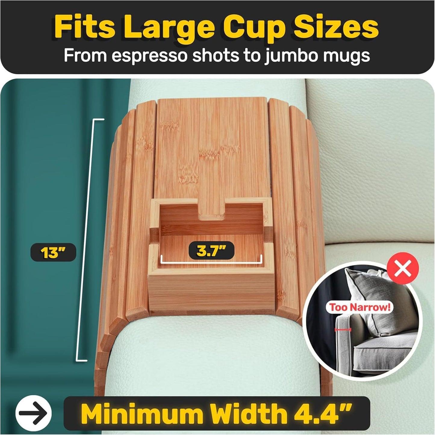 Zoriva Bamboo Couch Arm Tray Organizer Snack Holder Table Armrest Storage NEW