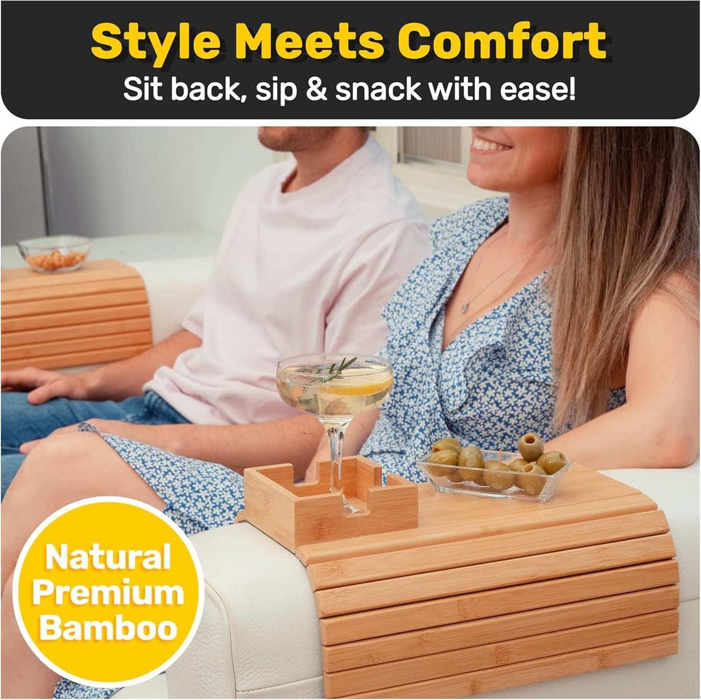 Zoriva Bamboo Couch Arm Tray Organizer Snack Holder Table Armrest Storage NEW