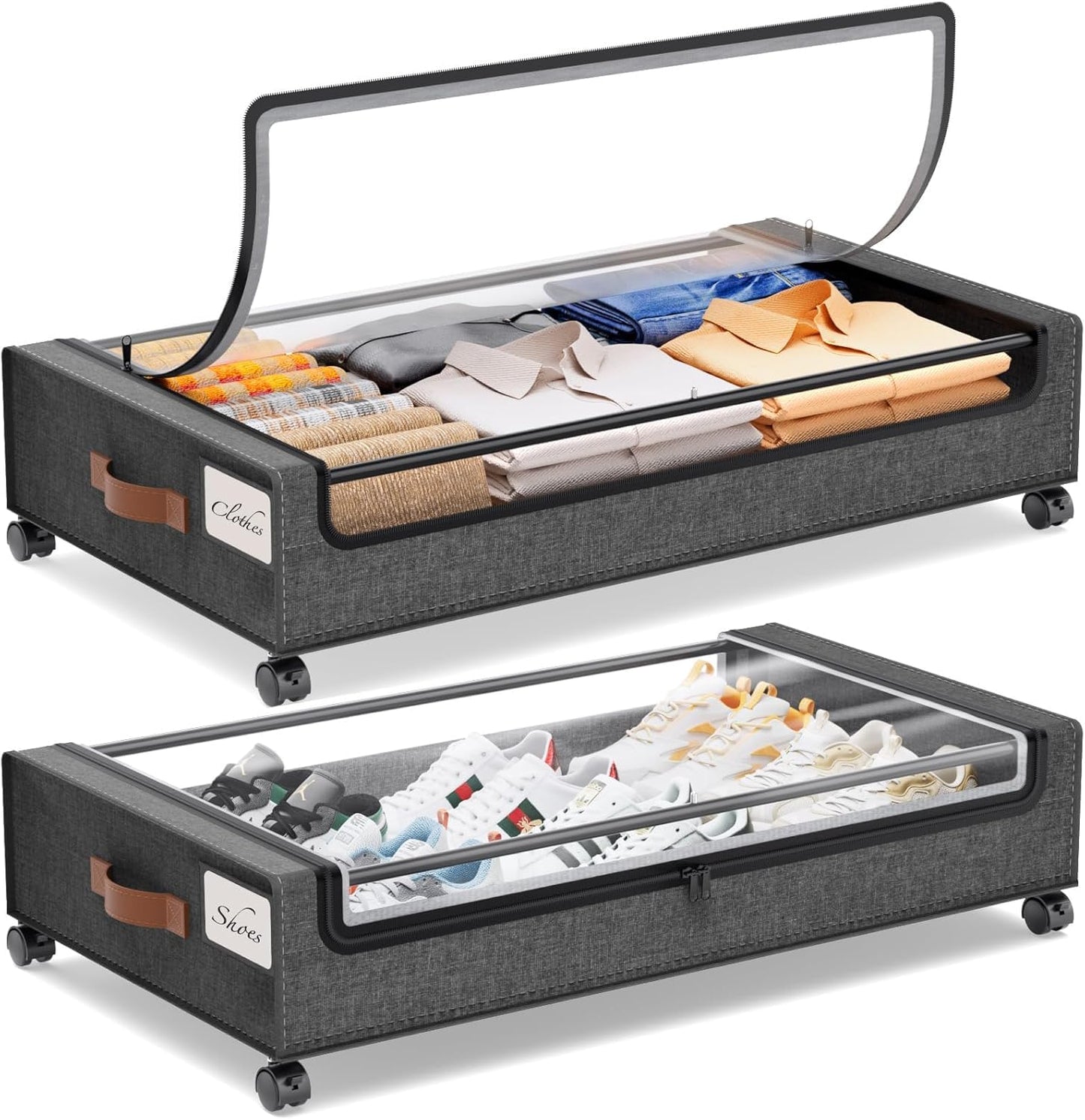 TARODEA Open Storage Bins, PU Fabric & Metal Containers, Hemp Grey NEW
