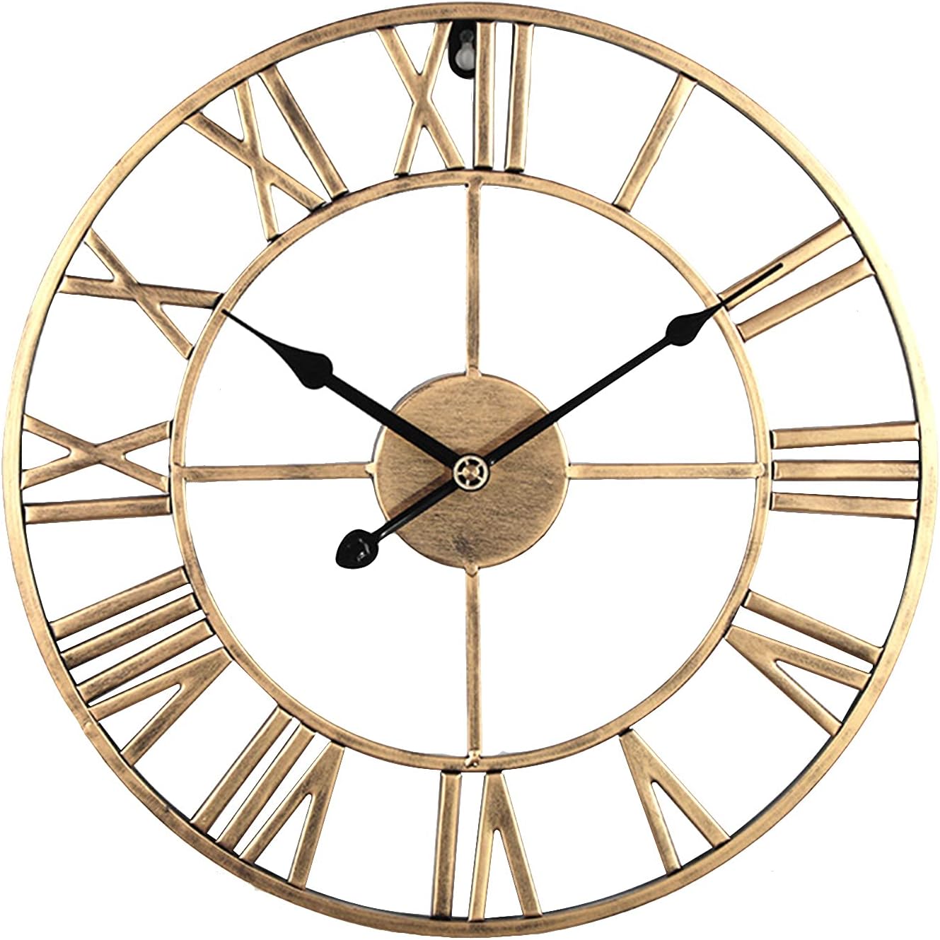 YUNFANG Retro Wall Clock Gold Black Pointer Wrought Iron Vintage Living Room NEW