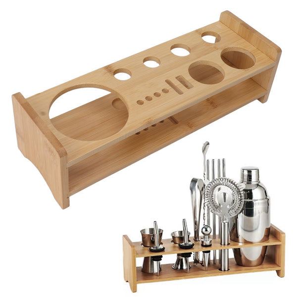 gernie Cocktail Shaker Set with Wooden Stand, Bartender Tool Holder, Light NEW