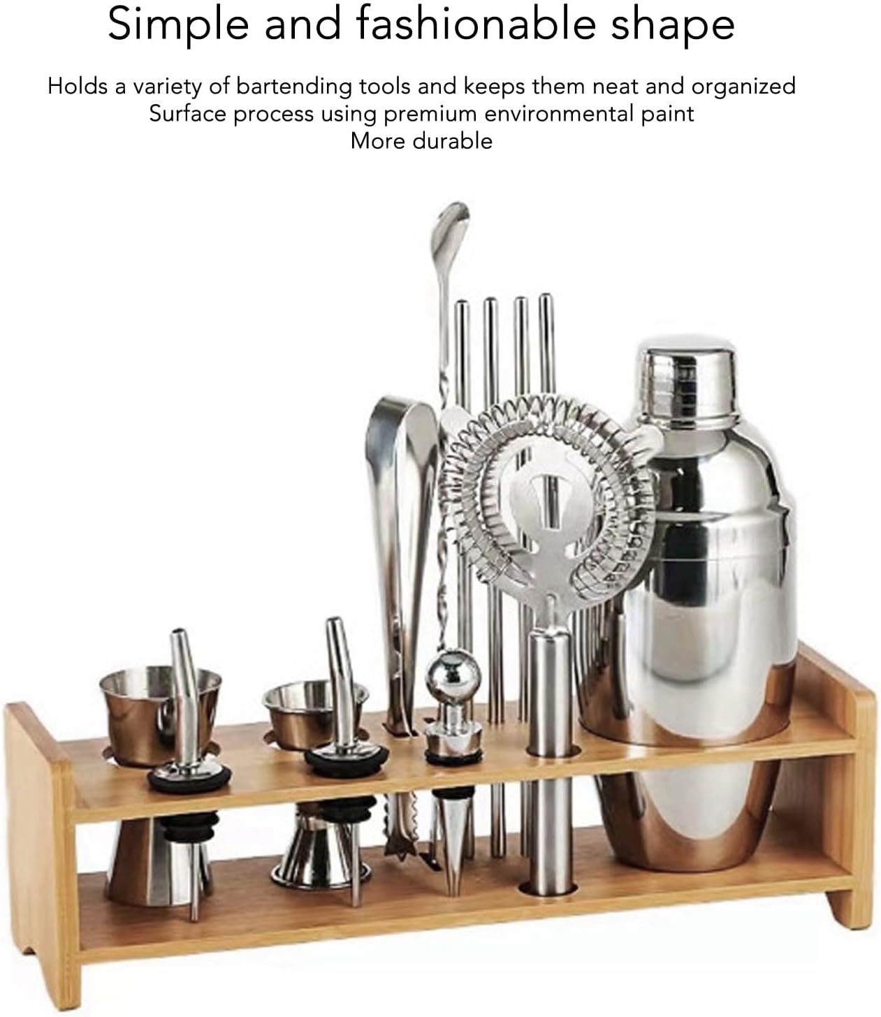 gernie Cocktail Shaker Set with Wooden Stand, Bartender Tool Holder, Light NEW