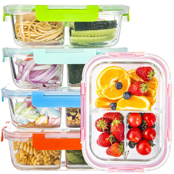 YOZOTI Glass Container Sets Meal Prep Containers 3 Compartment Portion NEW