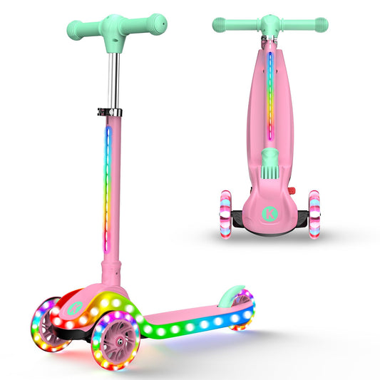 KIDSCOTER Foldable Scooters Scooter with Light-Up Handlebars for Kids, Pink NEW
