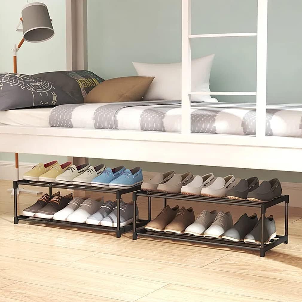 XIANGLV 2 Tier Free Standing Shoe Rack, Rustproof Coating, Black Organizer NEW