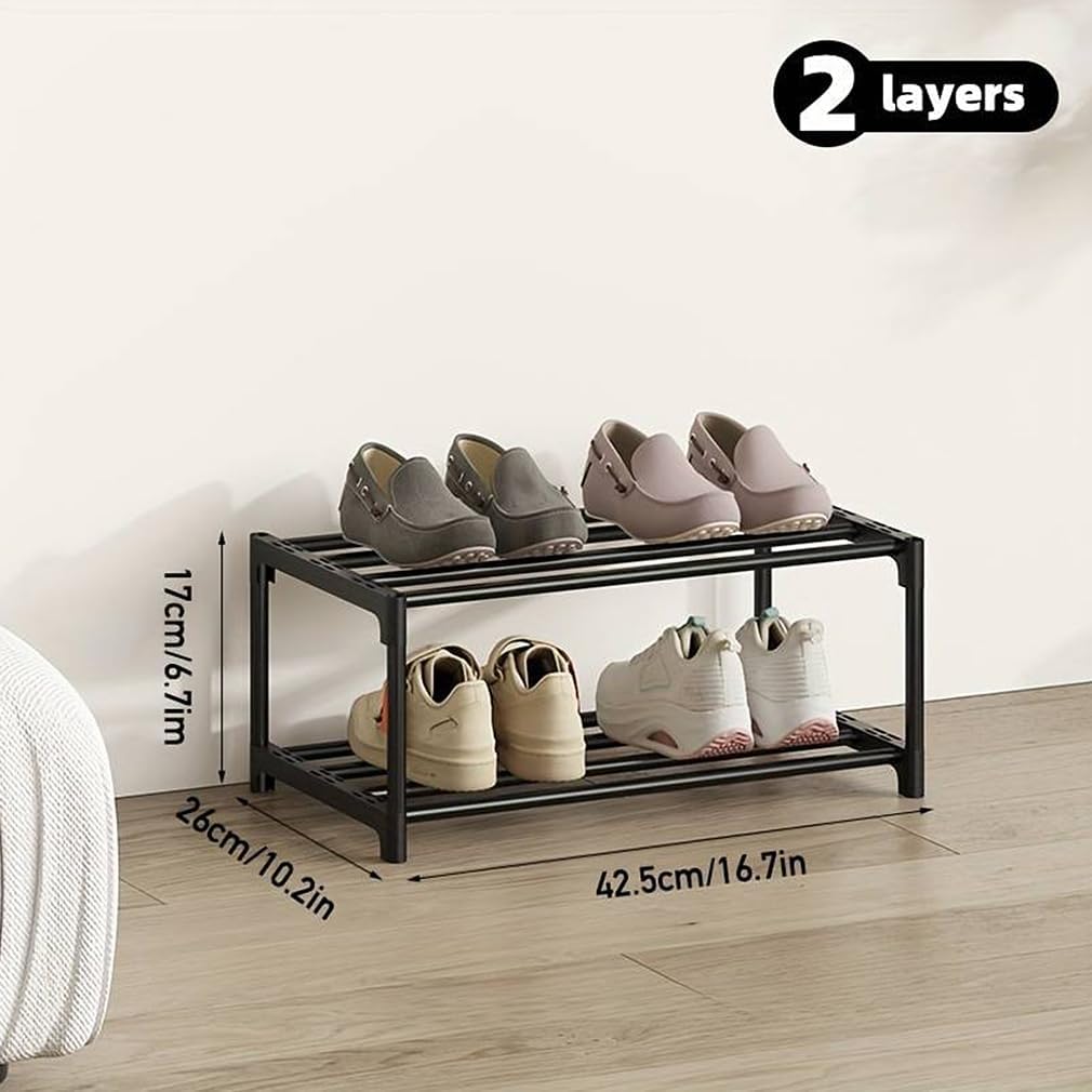 XIANGLV 2 Tier Free Standing Shoe Rack, Rustproof Coating, Black Organizer NEW
