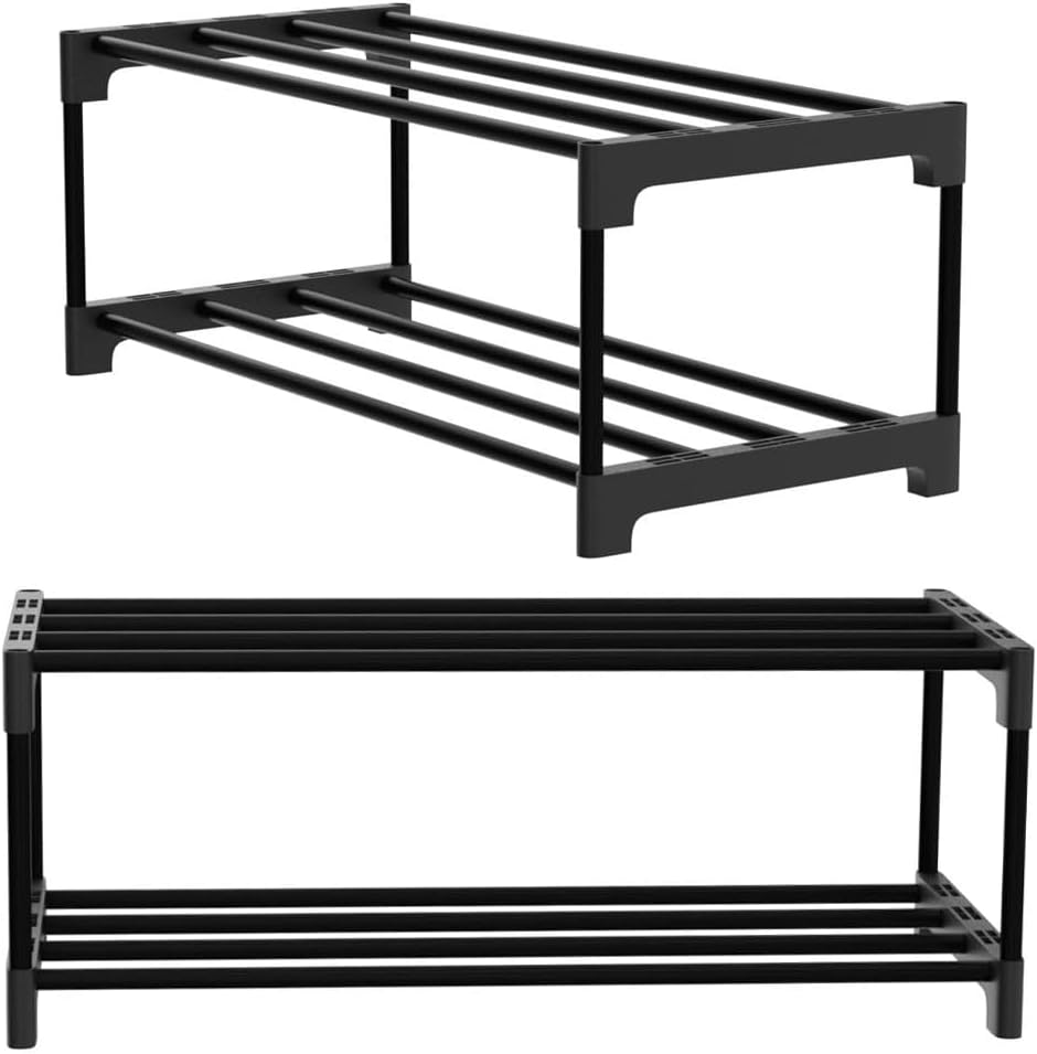 XIANGLV 2 Tier Free Standing Shoe Rack, Rustproof Coating, Black Organizer NEW