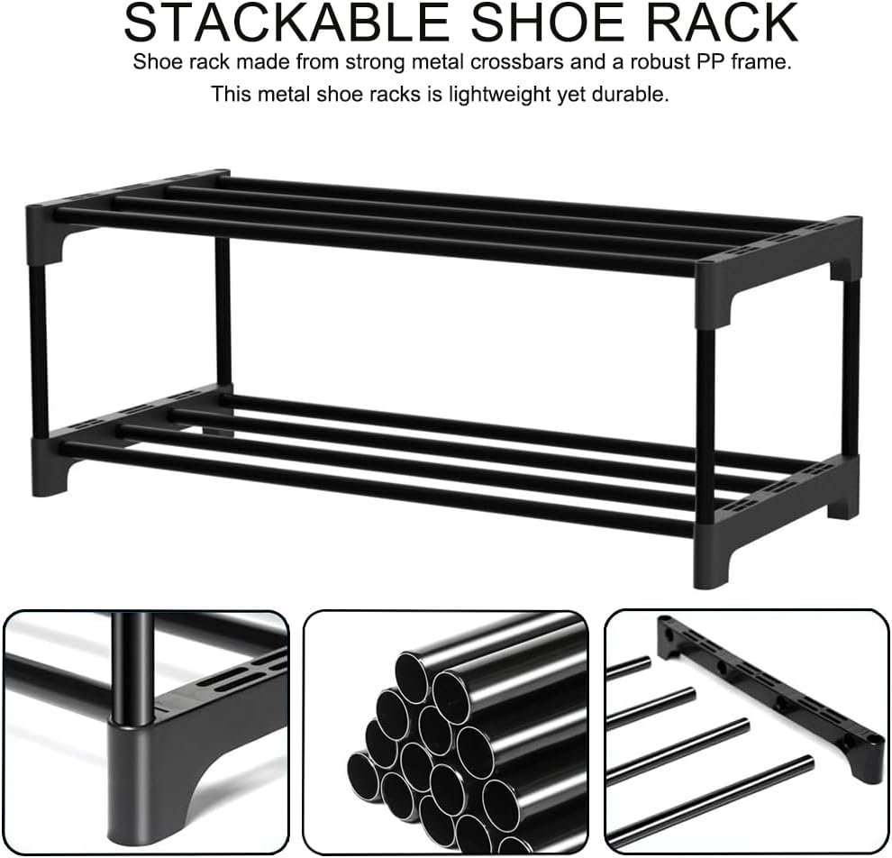 XIANGLV 2 Tier Free Standing Shoe Rack, Rustproof Coating, Black Organizer NEW