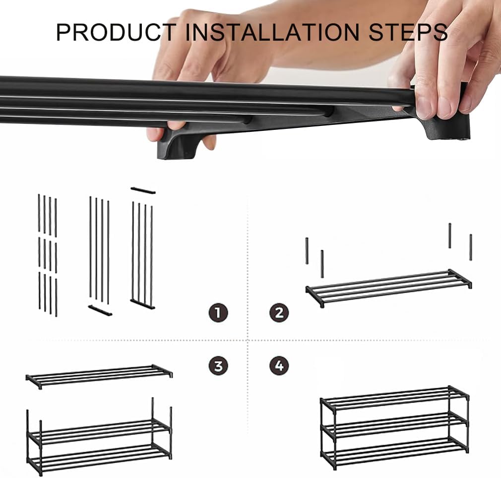 XIANGLV 2 Tier Free Standing Shoe Rack, Rustproof Coating, Black Organizer NEW