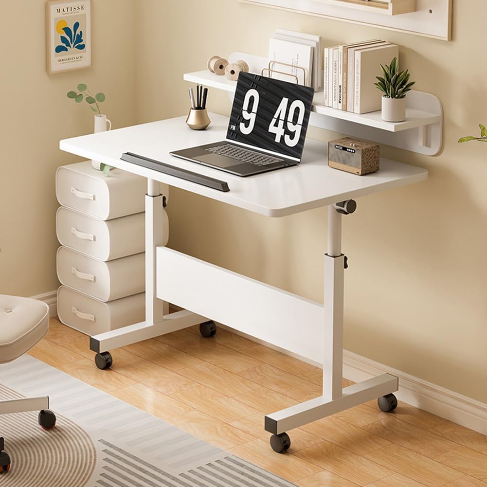 Adjustable White Desks Home Office Study Desk, Compact 40x80x65cm DEMO