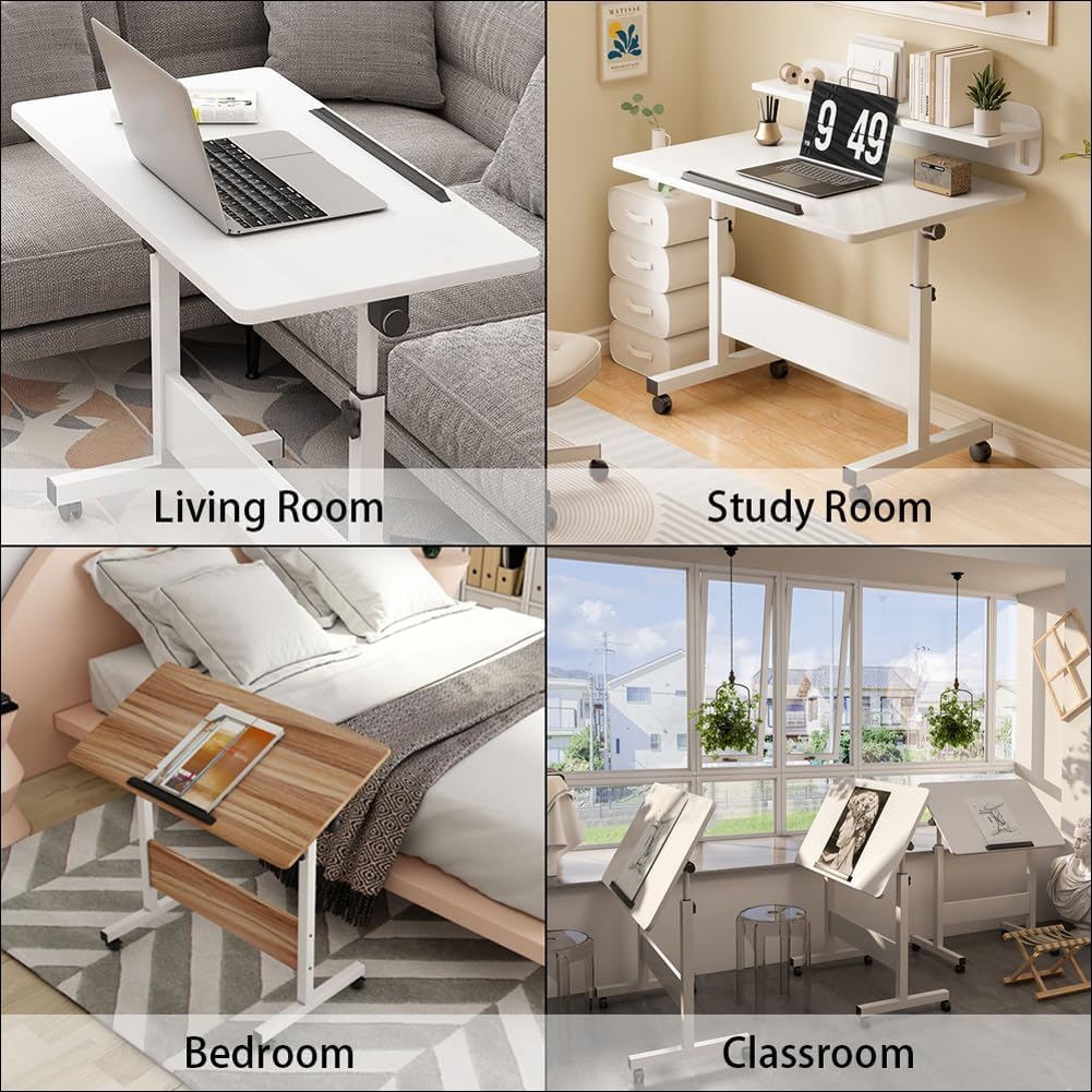 Adjustable White Desks Home Office Study Desk, Compact 40x80x65cm DEMO