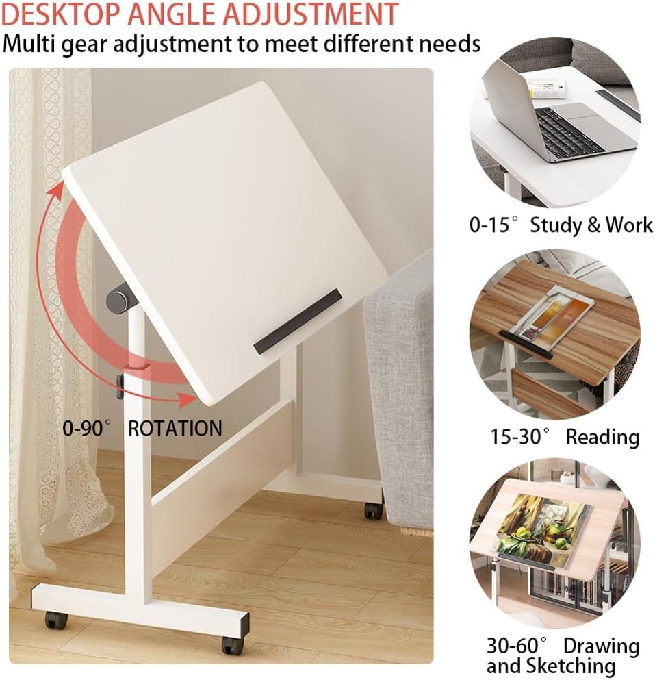 Adjustable White Desks Home Office Study Desk, Compact 40x80x65cm DEMO