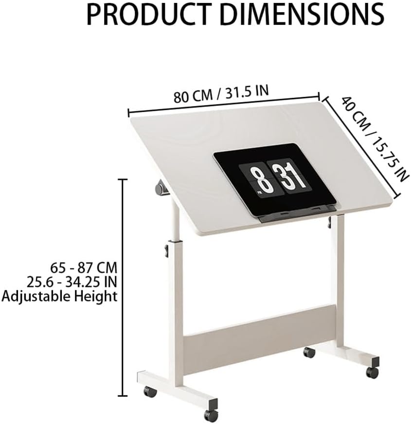 Adjustable White Desks Home Office Study Desk, Compact 40x80x65cm DEMO