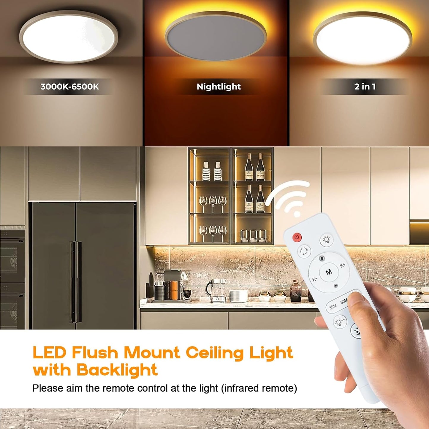 12-Inch LED Lights Flush Mount Ceiling Light Fixture 24W 2400LM White DEMO