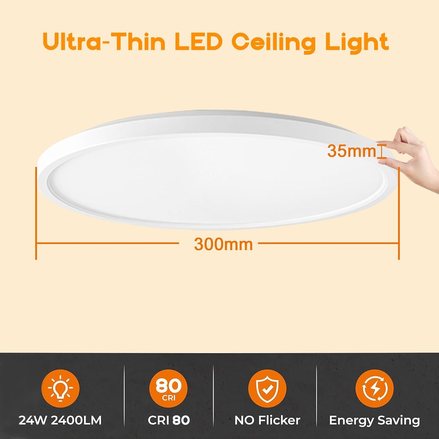 12-Inch LED Lights Flush Mount Ceiling Light Fixture 24W 2400LM White DEMO