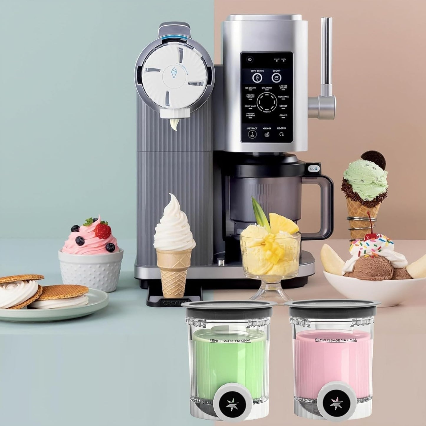 2pk Transparent Ice Cream Pint Containers with Lids 454g Ninja NC700 Series NEW
