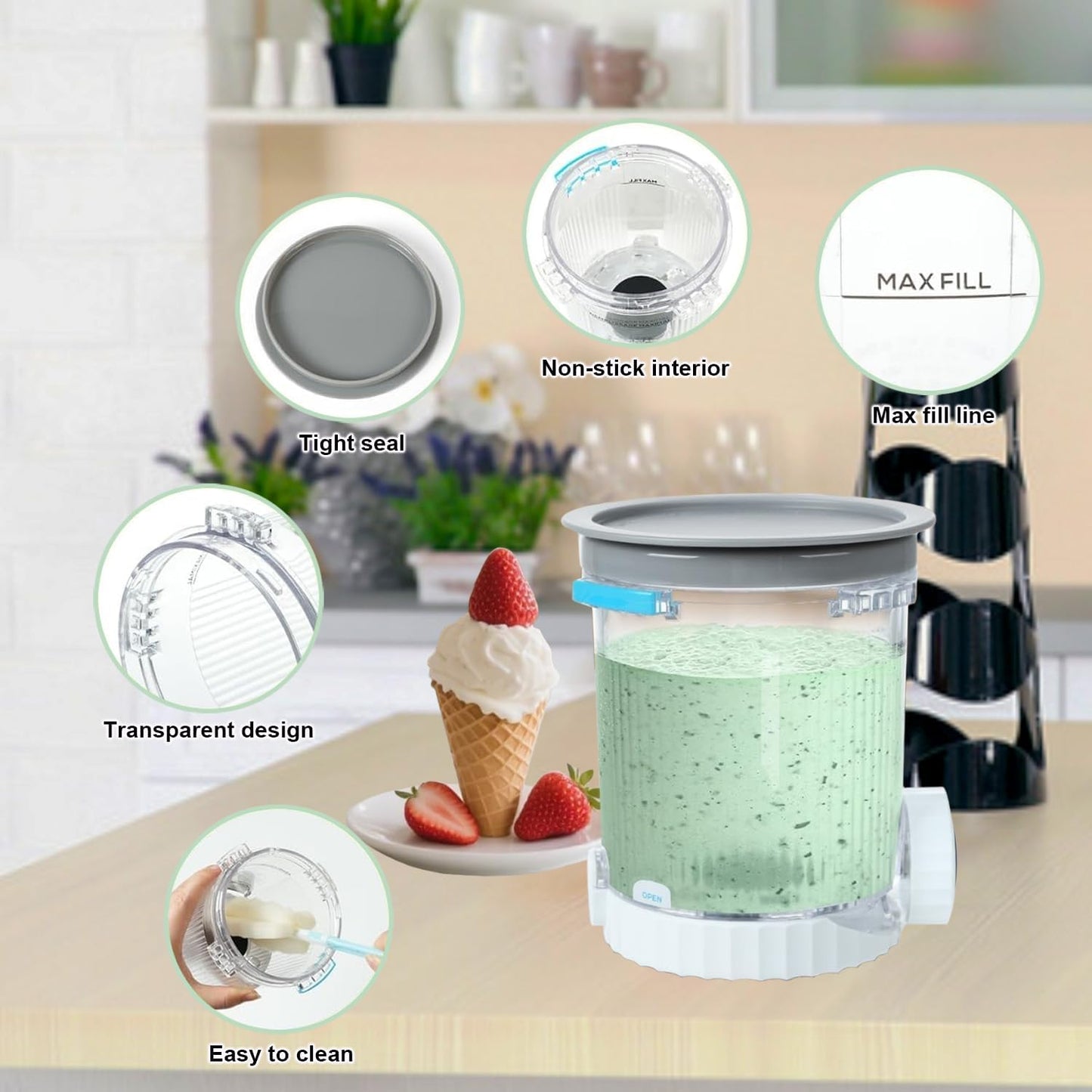 2pk Transparent Ice Cream Pint Containers with Lids 454g Ninja NC700 Series NEW