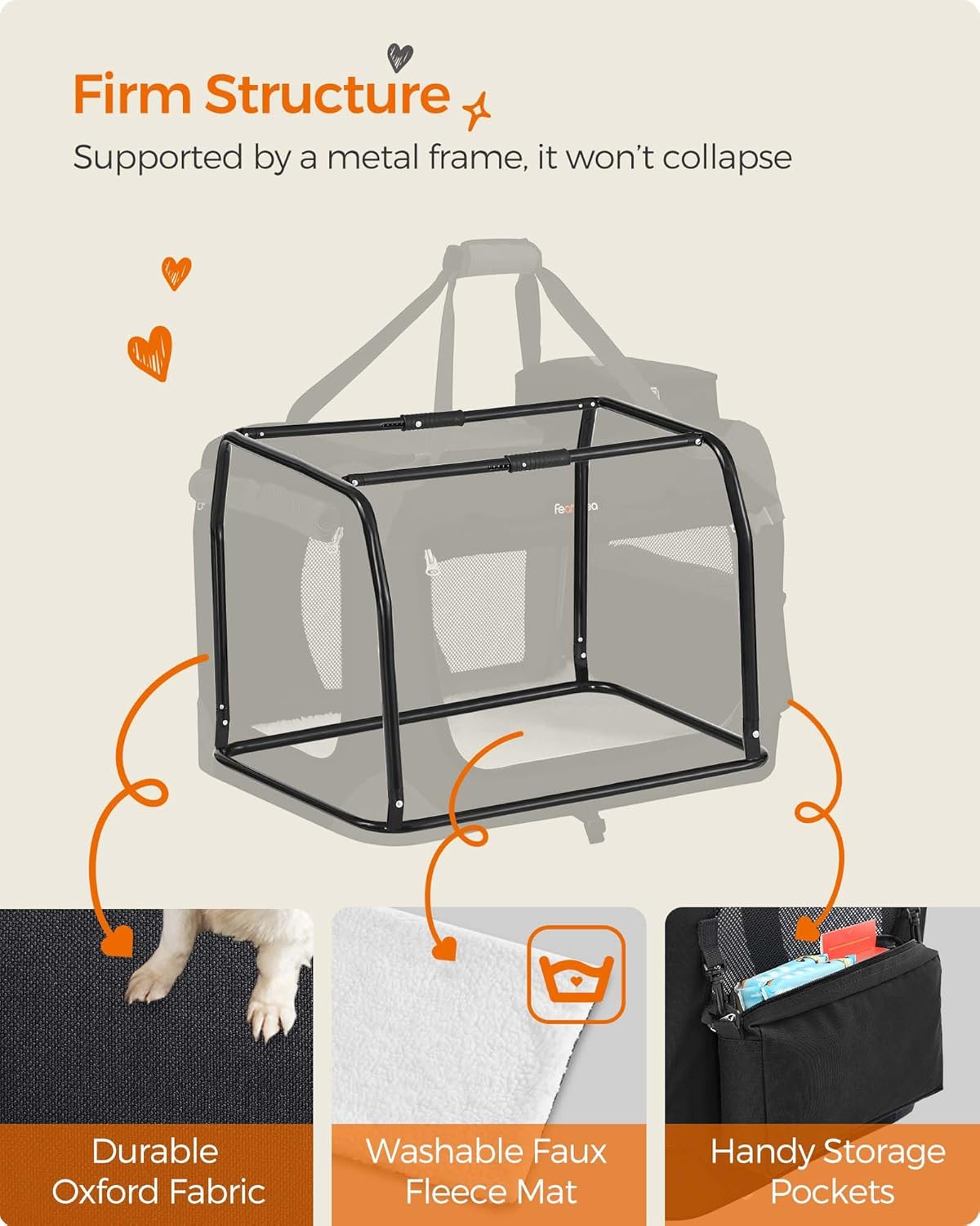 Feandrea Collapsible Pet Carrier Soft Dog Crate Oxford Fabric PVC Coating XL NEW