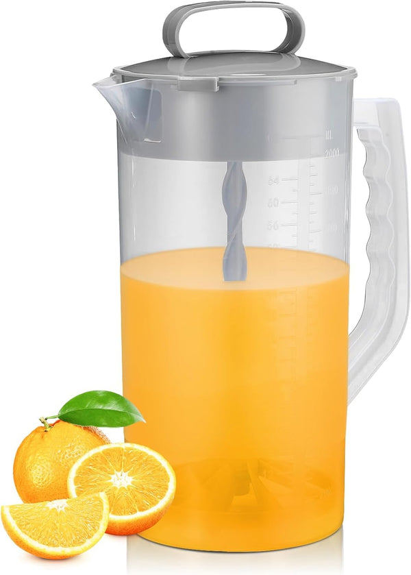 2 Quart Plastic Water Pitcher with Lid Transparent and Grey Angled Jugs NEW