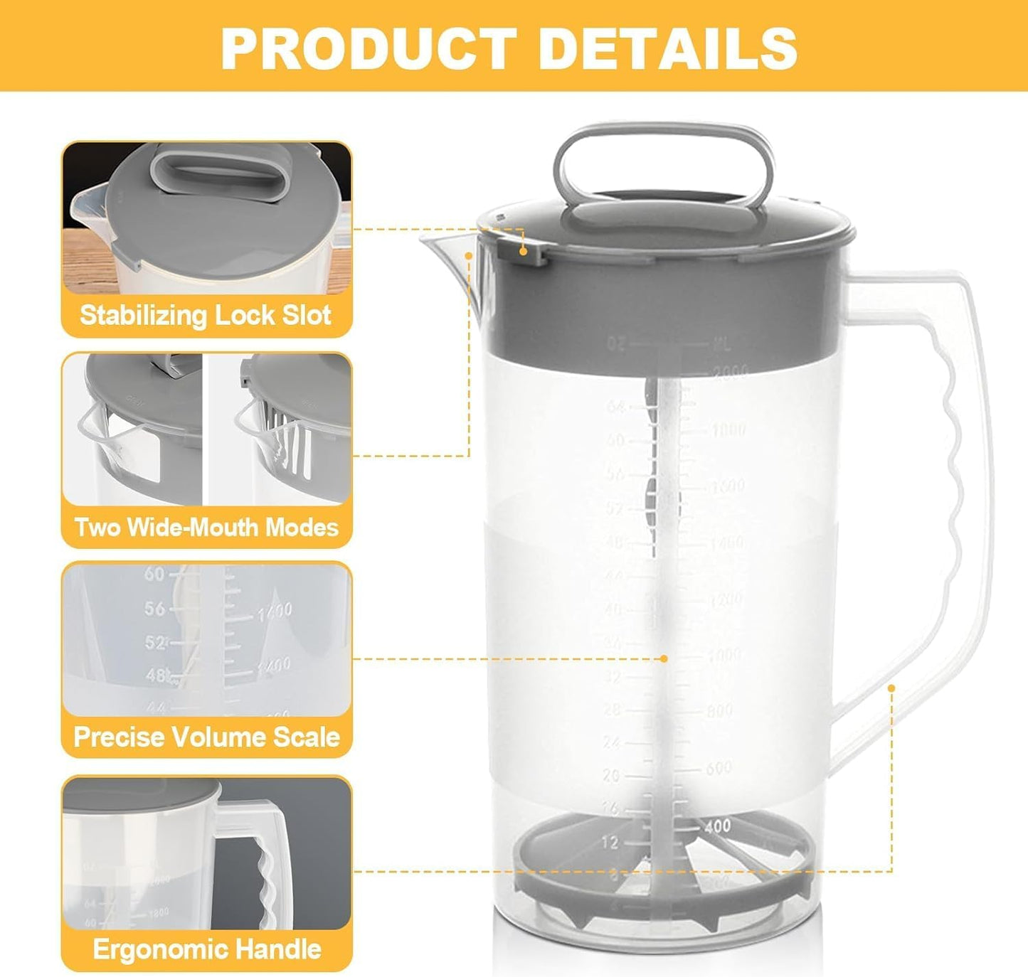 2 Quart Plastic Water Pitcher with Lid Transparent and Grey Angled Jugs NEW