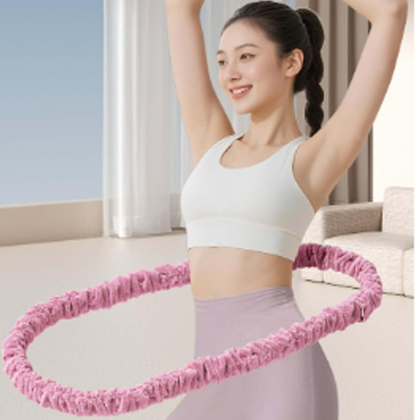 Weighted Velvet Fitness Hula Hoops for Exercise, Pink 3.3lbs/1.5kg Size DEMO
