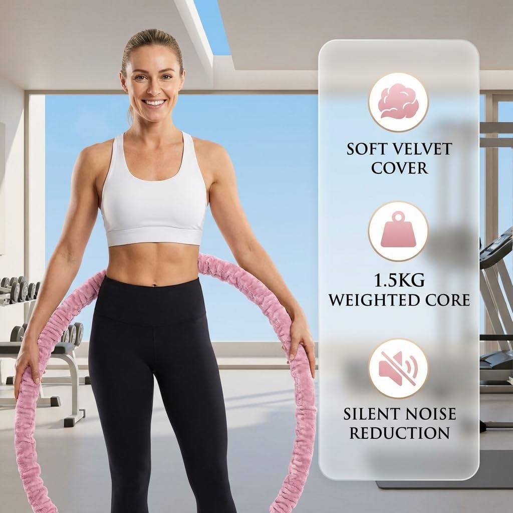 Weighted Velvet Fitness Hula Hoops for Exercise, Pink 3.3lbs/1.5kg Size DEMO