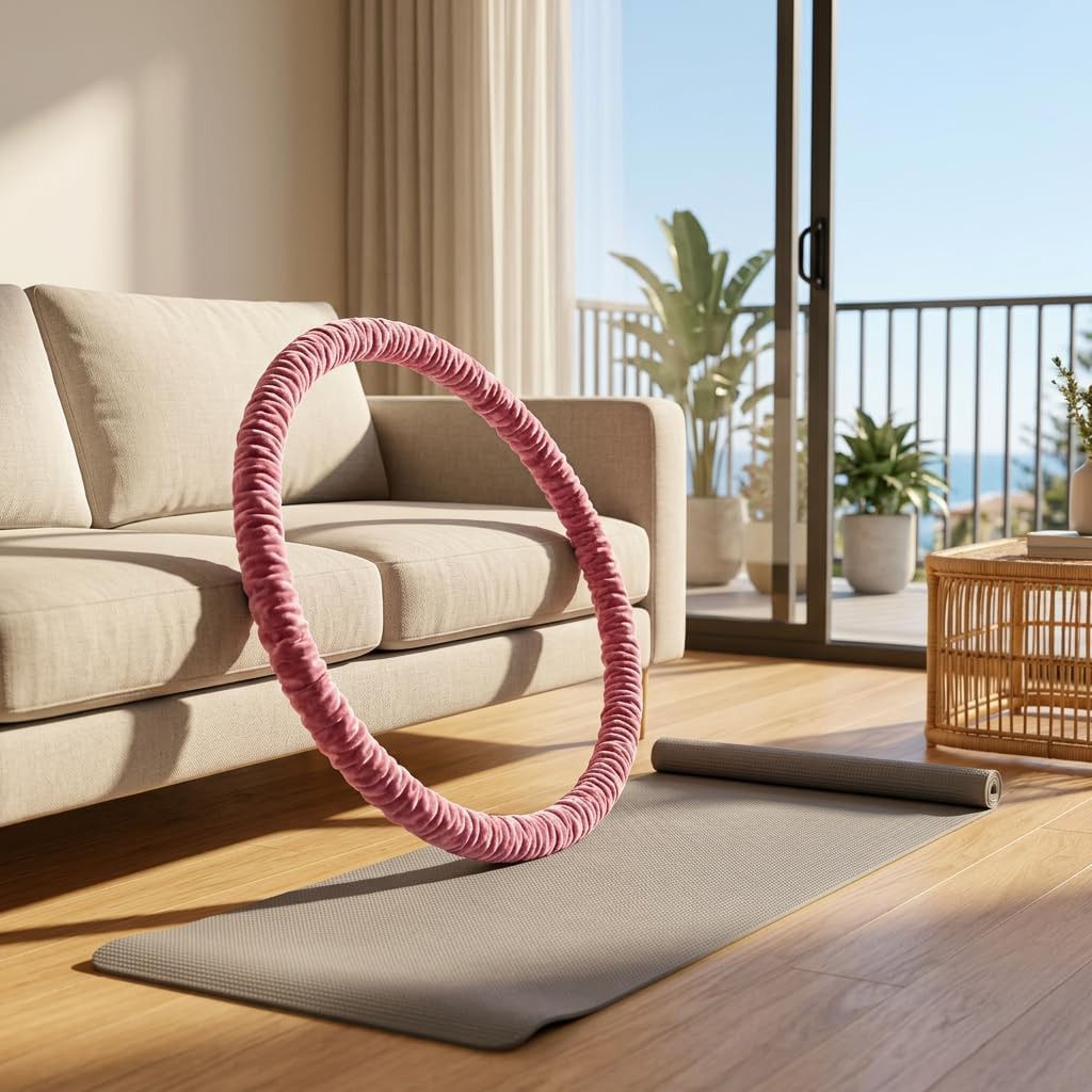 Weighted Velvet Fitness Hula Hoops for Exercise, Pink 3.3lbs/1.5kg Size DEMO