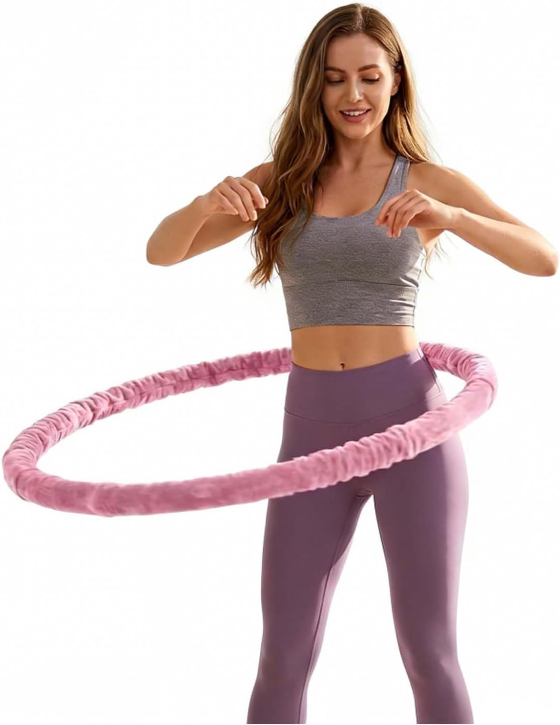 Weighted Velvet Fitness Hula Hoops for Exercise, Pink 3.3lbs/1.5kg Size DEMO