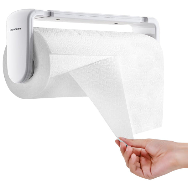 simpletome Paper Towel Holder Adjustable Tension Arm One-Hand Tear White NEW