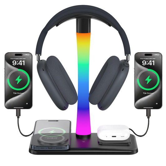 Wireless Charging Headphone Stand with RGB Lighting in Black NEW