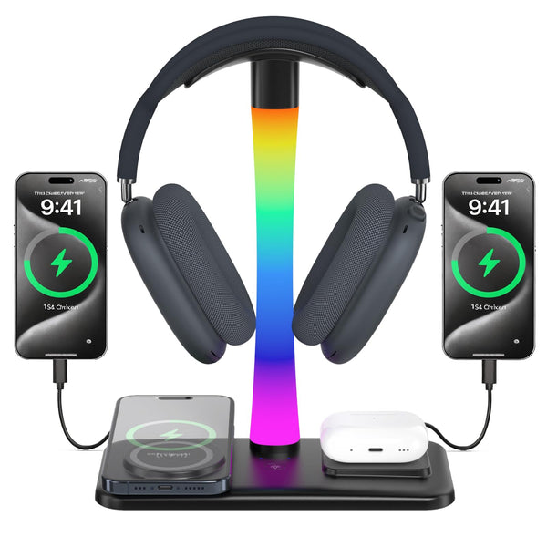 Wireless Charging Headphone Stand with RGB Lighting in Black NEW