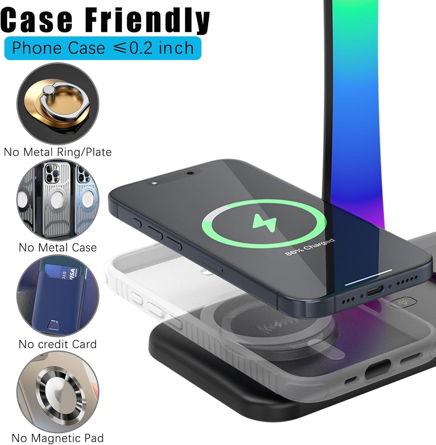 Wireless Charging Headphone Stand with RGB Lighting in Black NEW