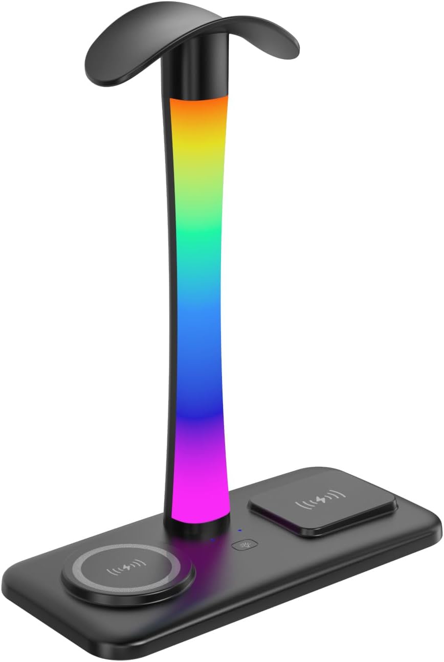 Wireless Charging Headphone Stand with RGB Lighting in Black NEW