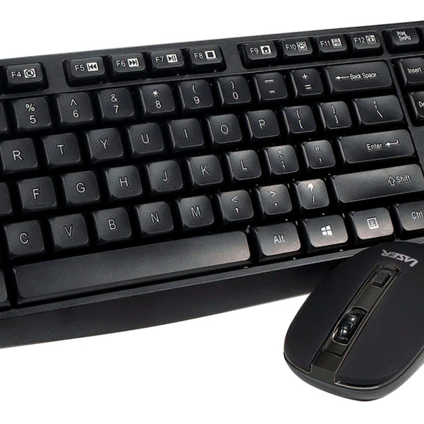 Laser Wireless Keyboard and Mouse Combo Slim Silent Multimedia Set Black NEW
