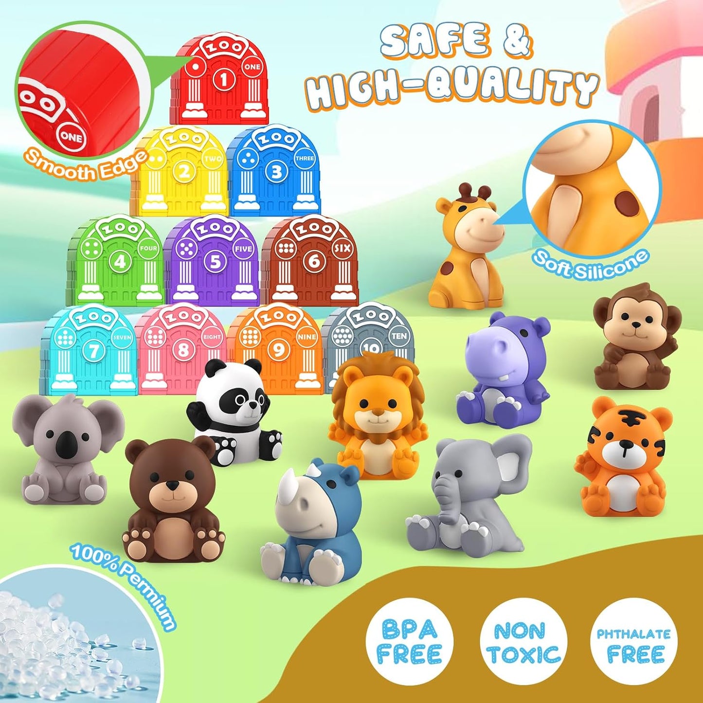 20-Piece Safari Animal Learning Toys Multicoloured Toddler Educational Set NEW