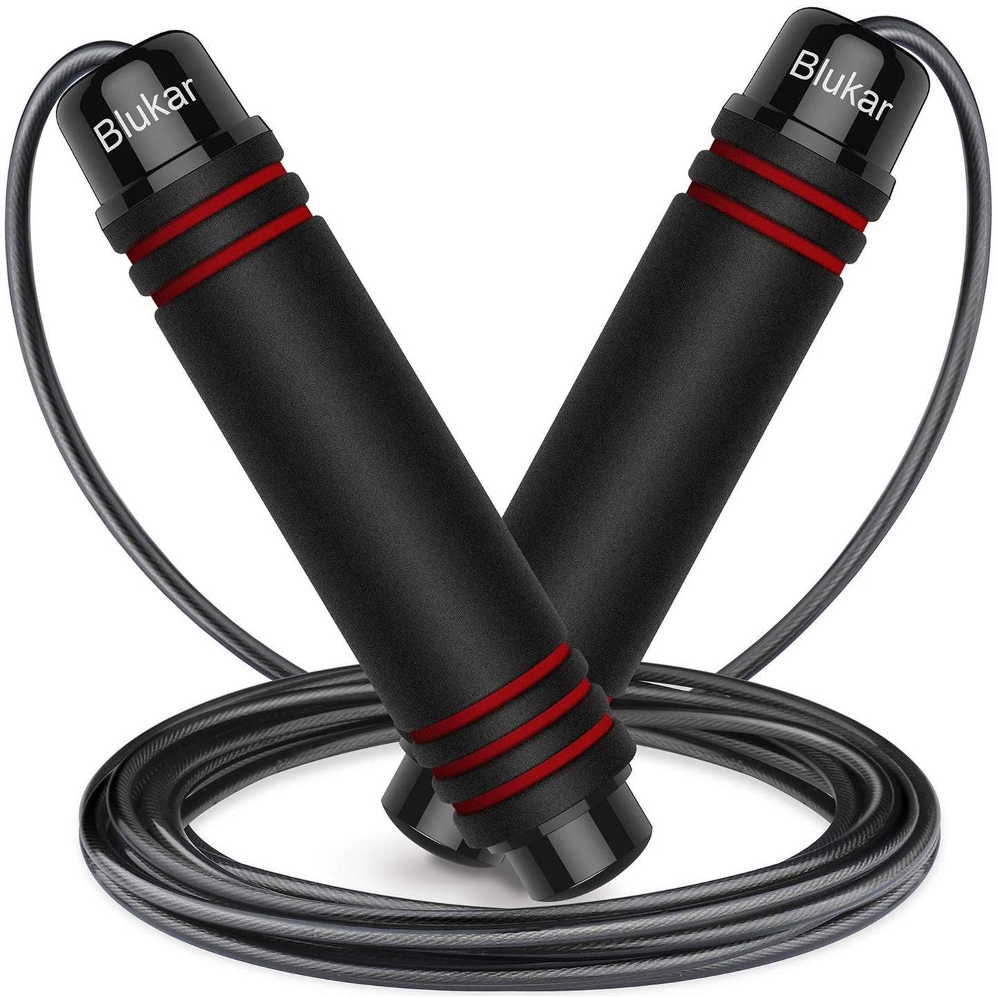 Blukar Adjustable Speed Jump Rope Tangle-free Rapid Ball Bearings Black Red NEW