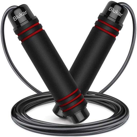 Blukar Adjustable Speed Jump Rope Tangle-free Rapid Ball Bearings Black Red NEW