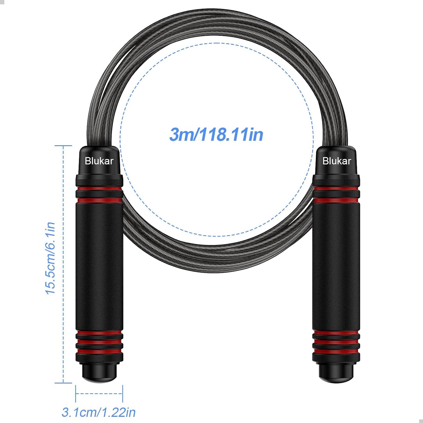 Blukar Adjustable Speed Jump Rope Tangle-free Rapid Ball Bearings Black Red NEW