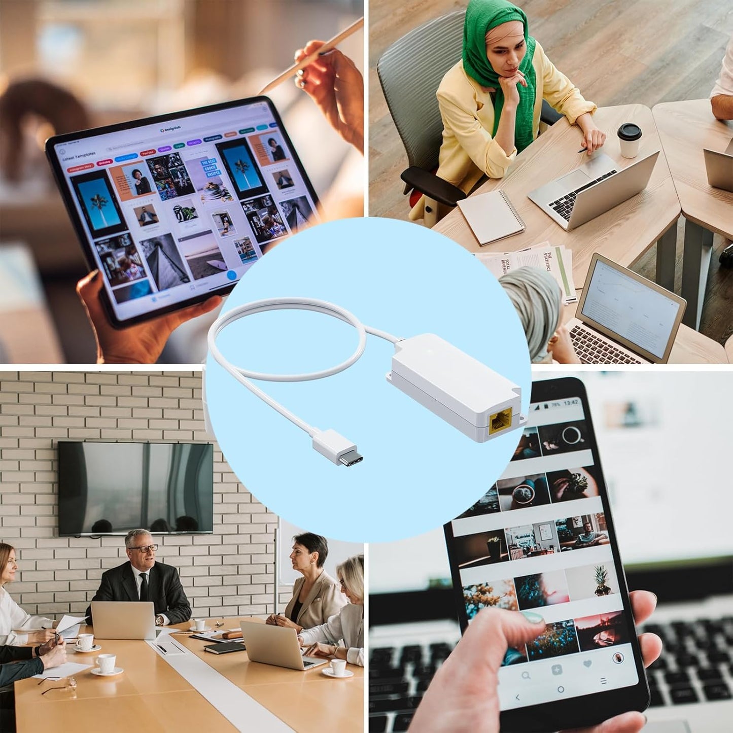 PROCET PoE System USB-C to Gigabit Ethernet Adapter Converter, White NEW