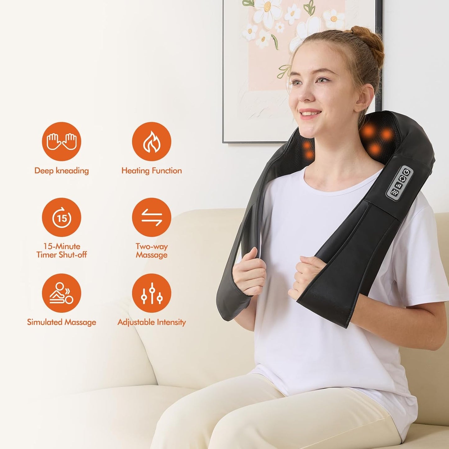 Black Neck Massagers and Back Massager with Deep Tissue Shiatsu Massage Heat NEW