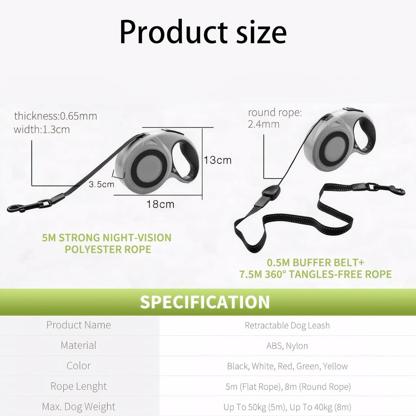 Retractable Dog Leash Lead Dispenser Reflective Nylon Rope Black Large 5m NEW