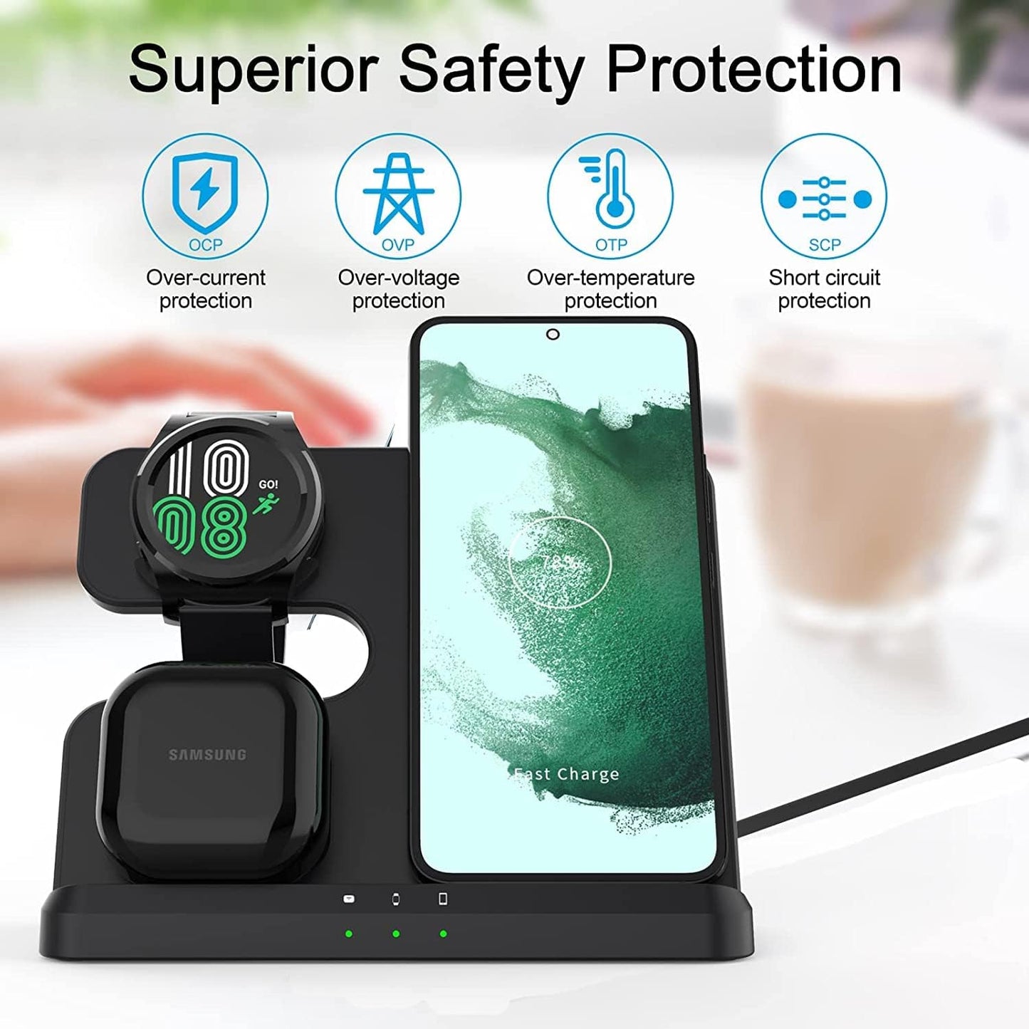 3-in-1 Wireless Charging Station for Samsung Galaxy Phones in Black NEW