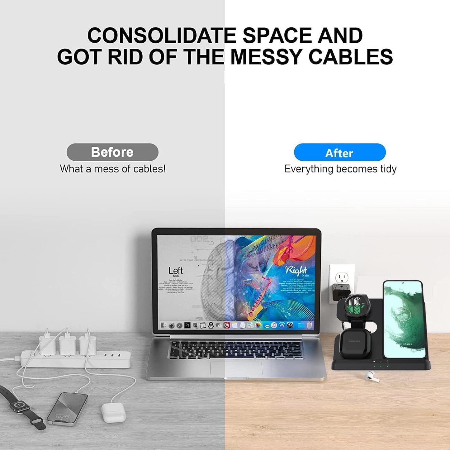 3-in-1 Wireless Charging Station for Samsung Galaxy Phones in Black NEW