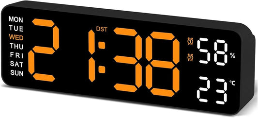 9" LED Alarm Clock Bedside Desk Table Black Nightstand Bedroom Decor NEW