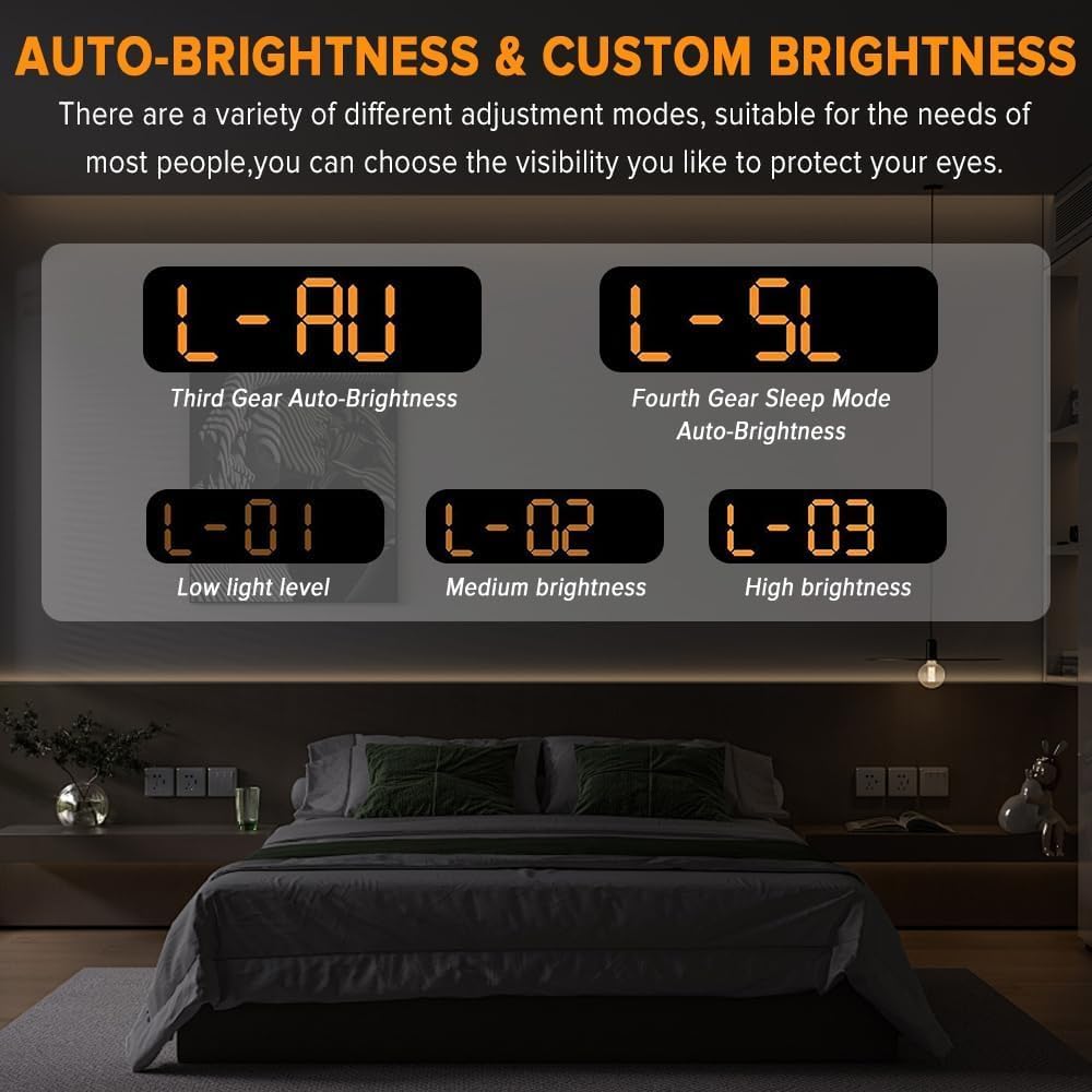 9" LED Alarm Clock Bedside Desk Table Black Nightstand Bedroom Decor NEW