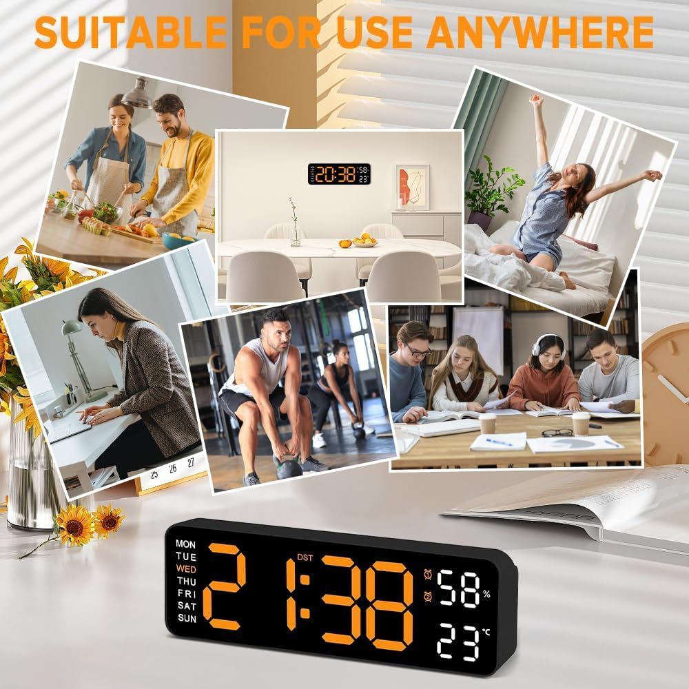 9" LED Alarm Clock Bedside Desk Table Black Nightstand Bedroom Decor NEW