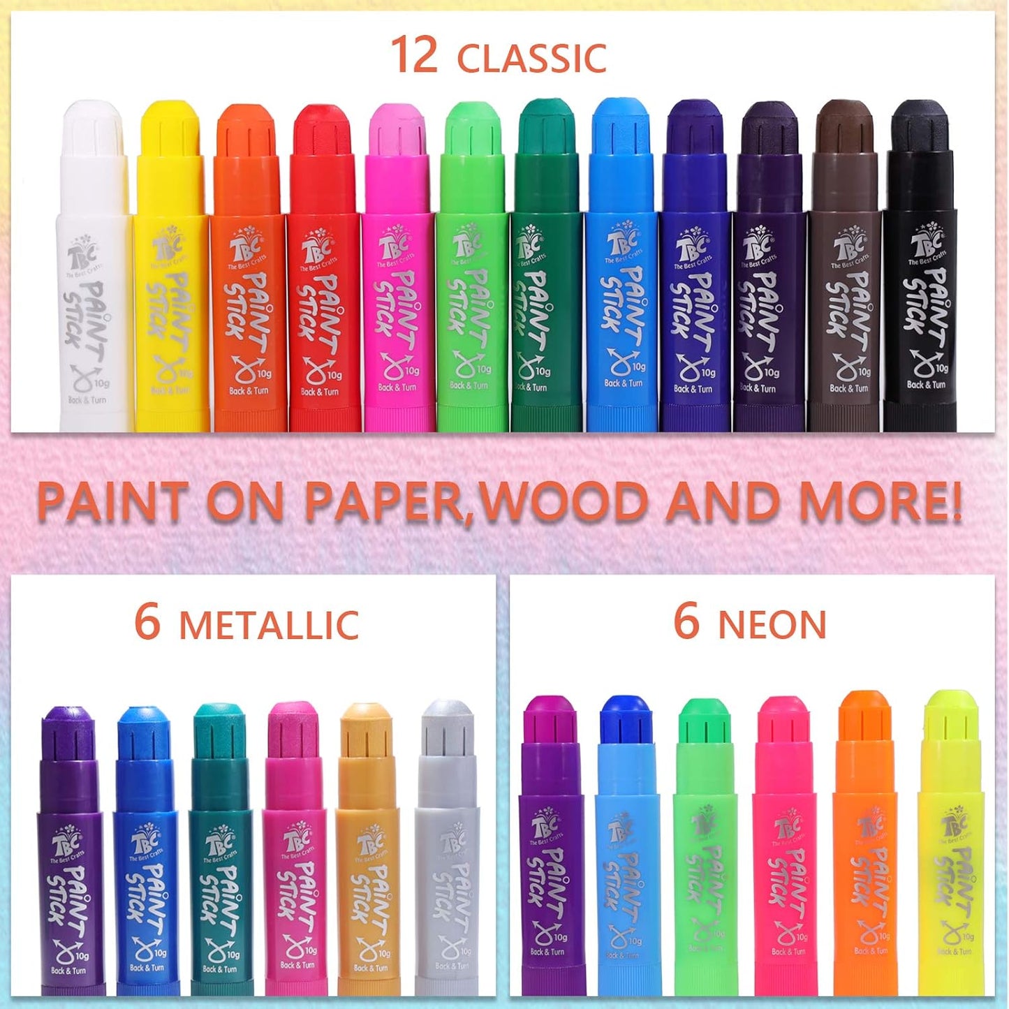 TBC The Paints Best Crafts Tempera Paint Sticks 24 Classic Colors 0.35 Ounce