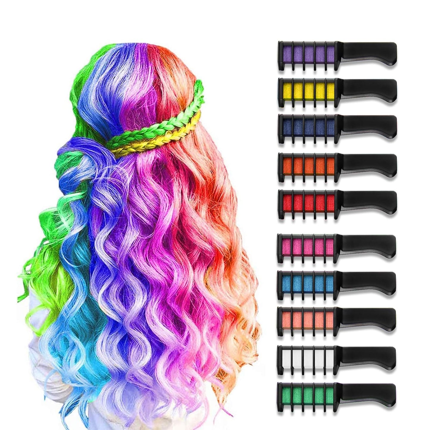Vibrant Multicolour Hair Chalk Comb Set - 10 Temporary Chalks for DEMO