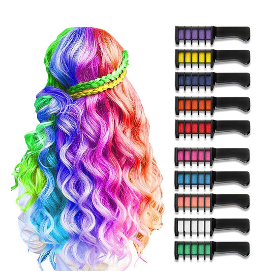 Vibrant Multicolour Hair Chalk Comb Set - 10 Temporary Chalks for DEMO
