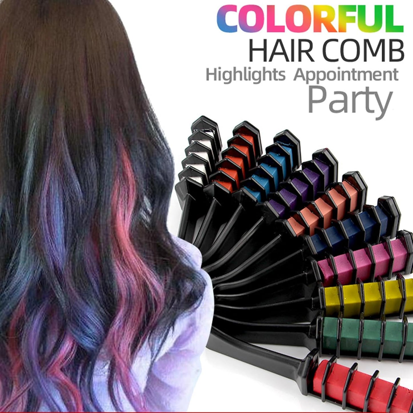 Vibrant Multicolour Hair Chalk Comb Set - 10 Temporary Chalks for DEMO
